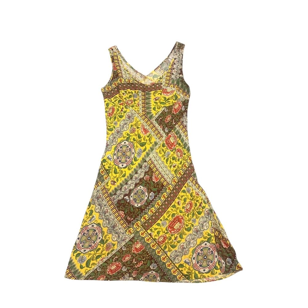 Jams World Hula Moon Dress Womens Small Yellow Chrysanthemum Rayon Made USA